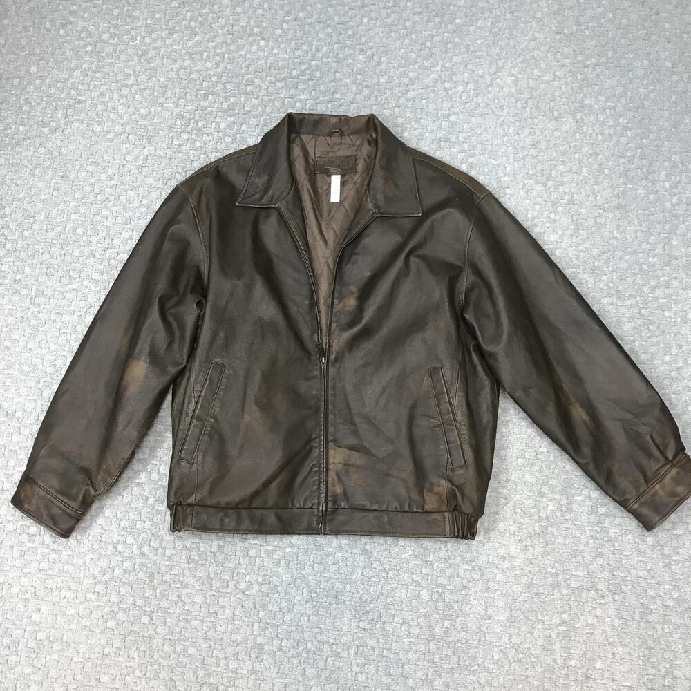 Austin Clothing Co Leather Jacket Mens XL Brown Zip Bomber Pig Nappa Quilted